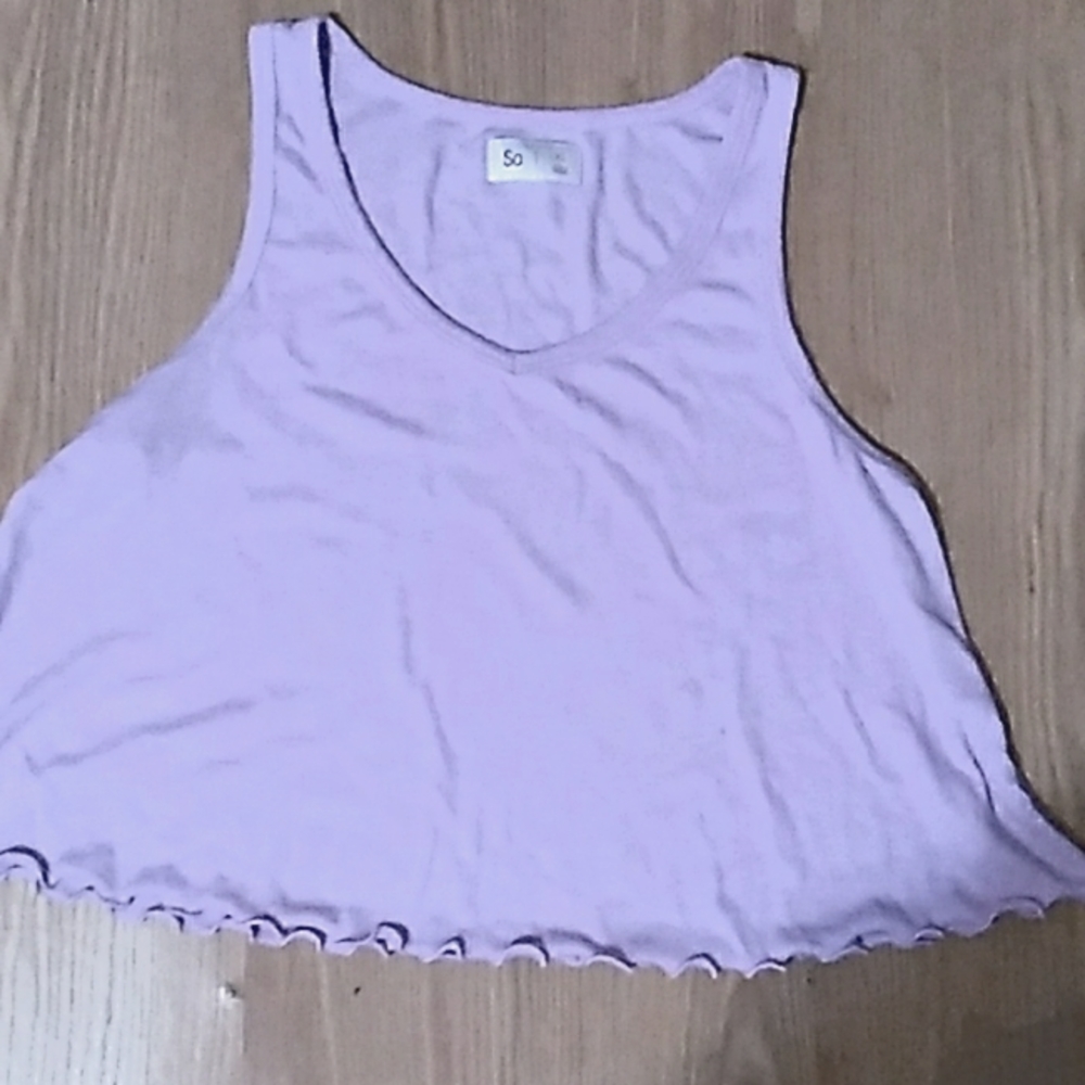 So- sleevless purple ruffle top